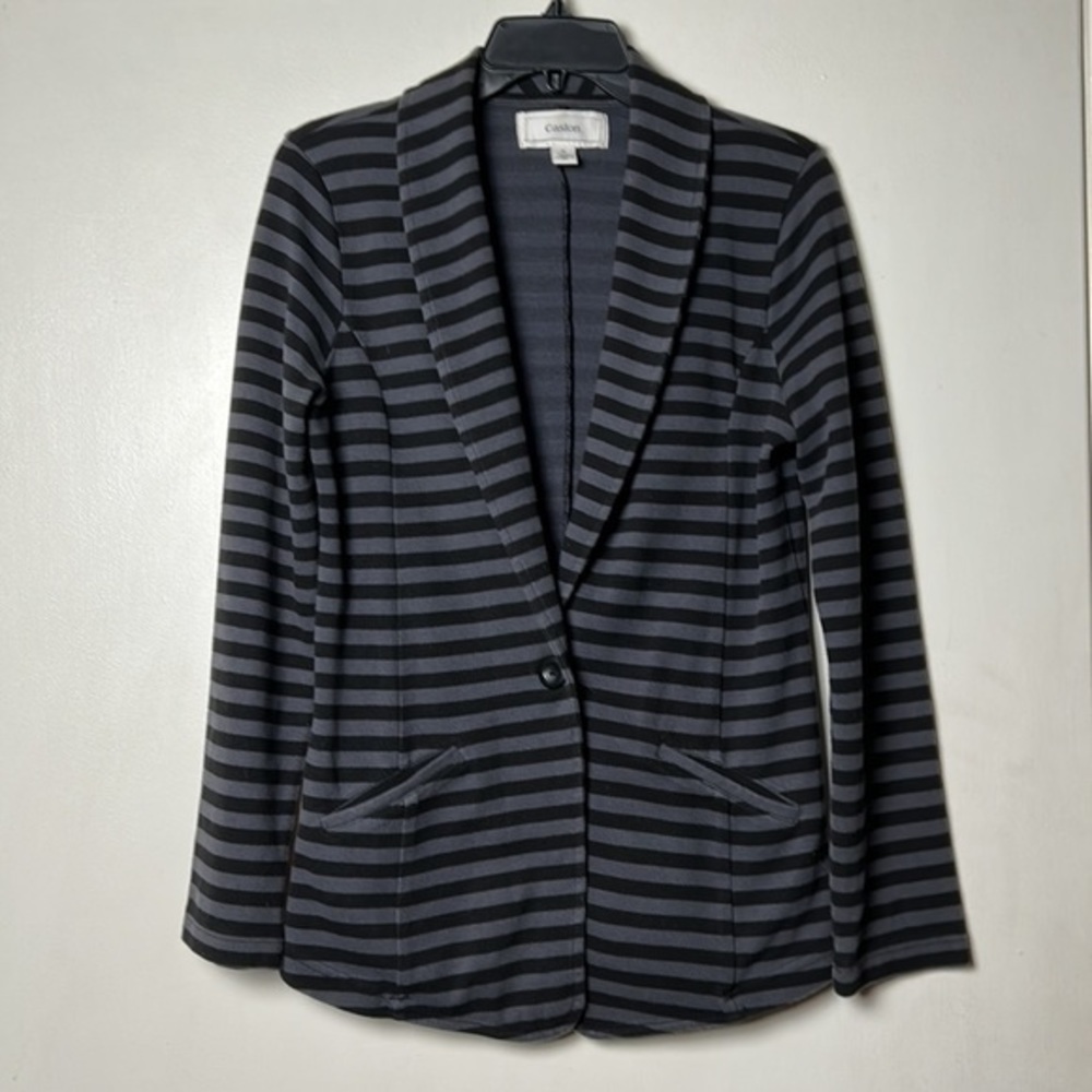Caslon Gray/Black Stripe Button Front Long Sleeve Jacket-Size M